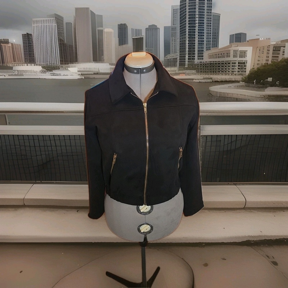 Blu Pepper Vegan Suede Zip Pockets Moto Jacket Size Small